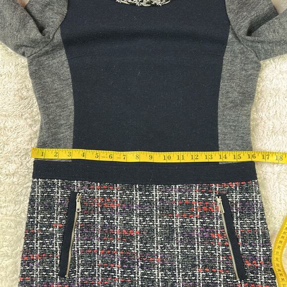 Line long sleeved tweed skirt mod mini dress, Small - Picture 6 of 9